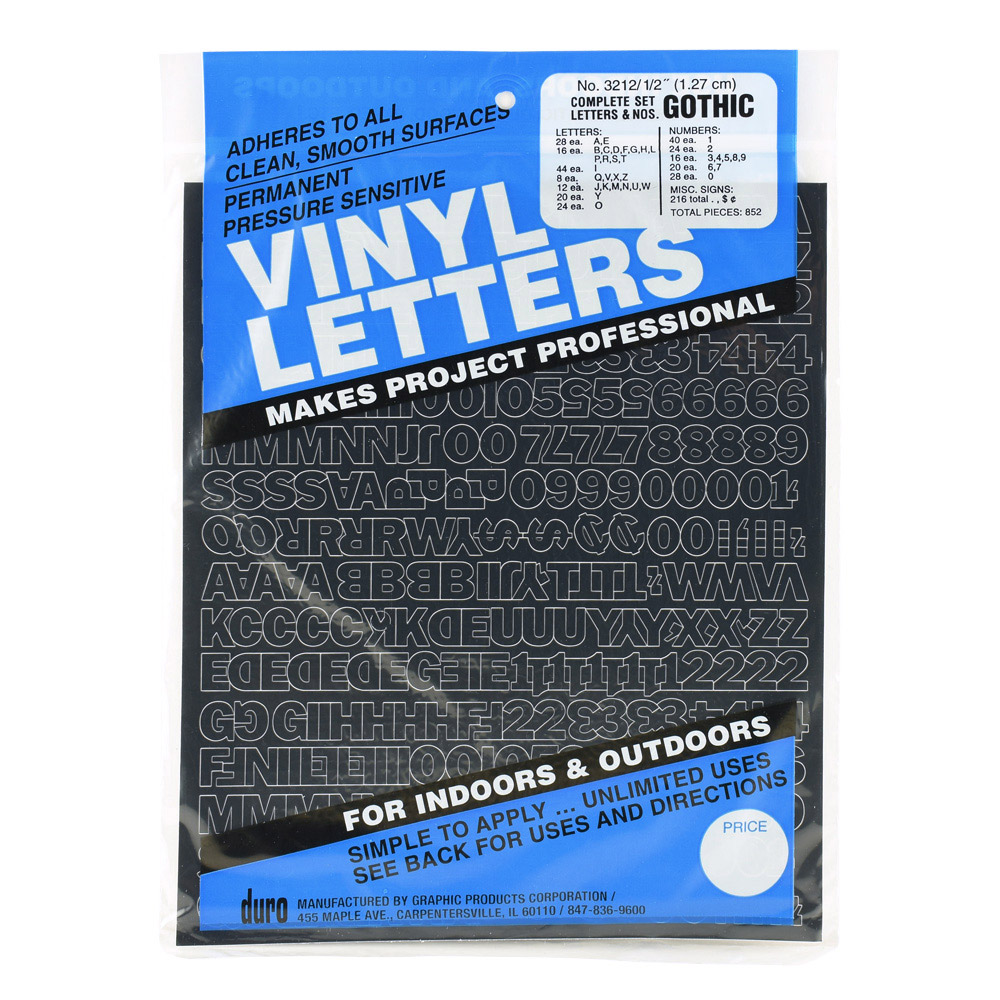 Duro Vinyl Letters/Numbers 1/2in Gothic Black