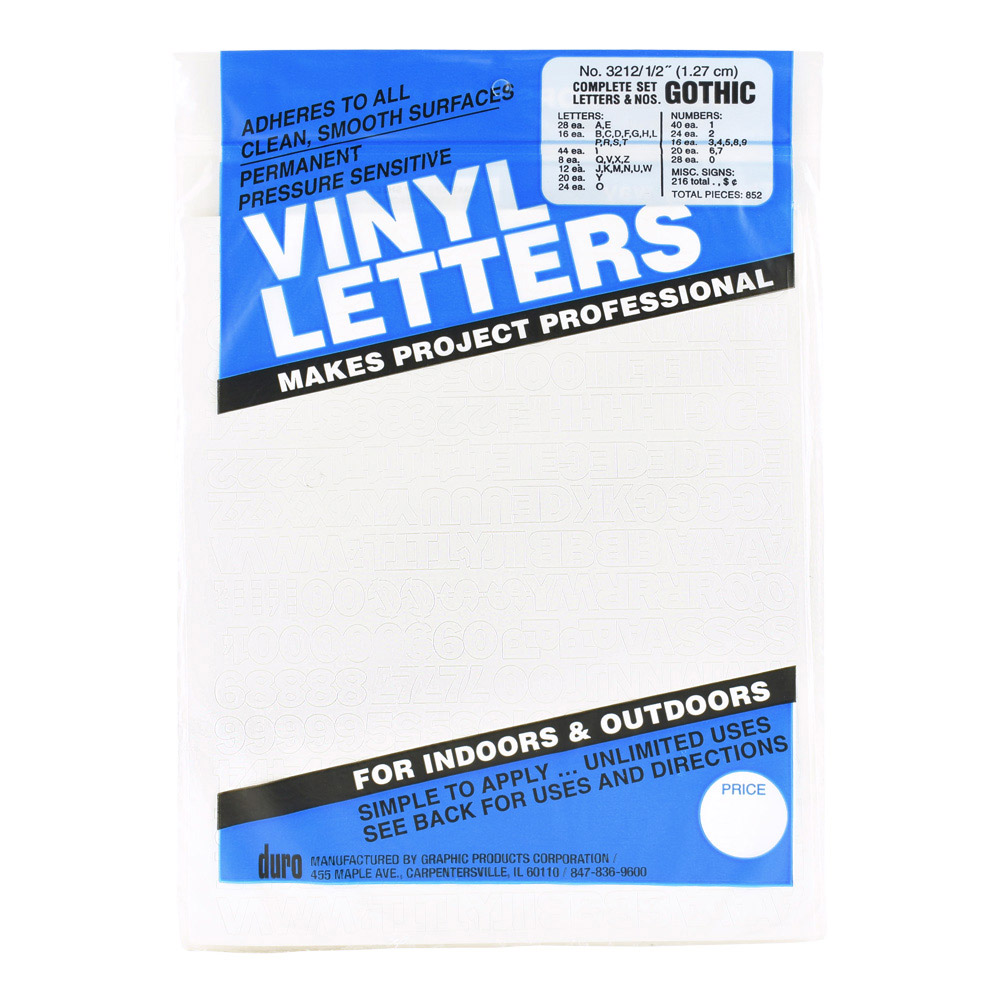 Duro Vinyl Letters/Numbers 1/2 in Gothic Whit