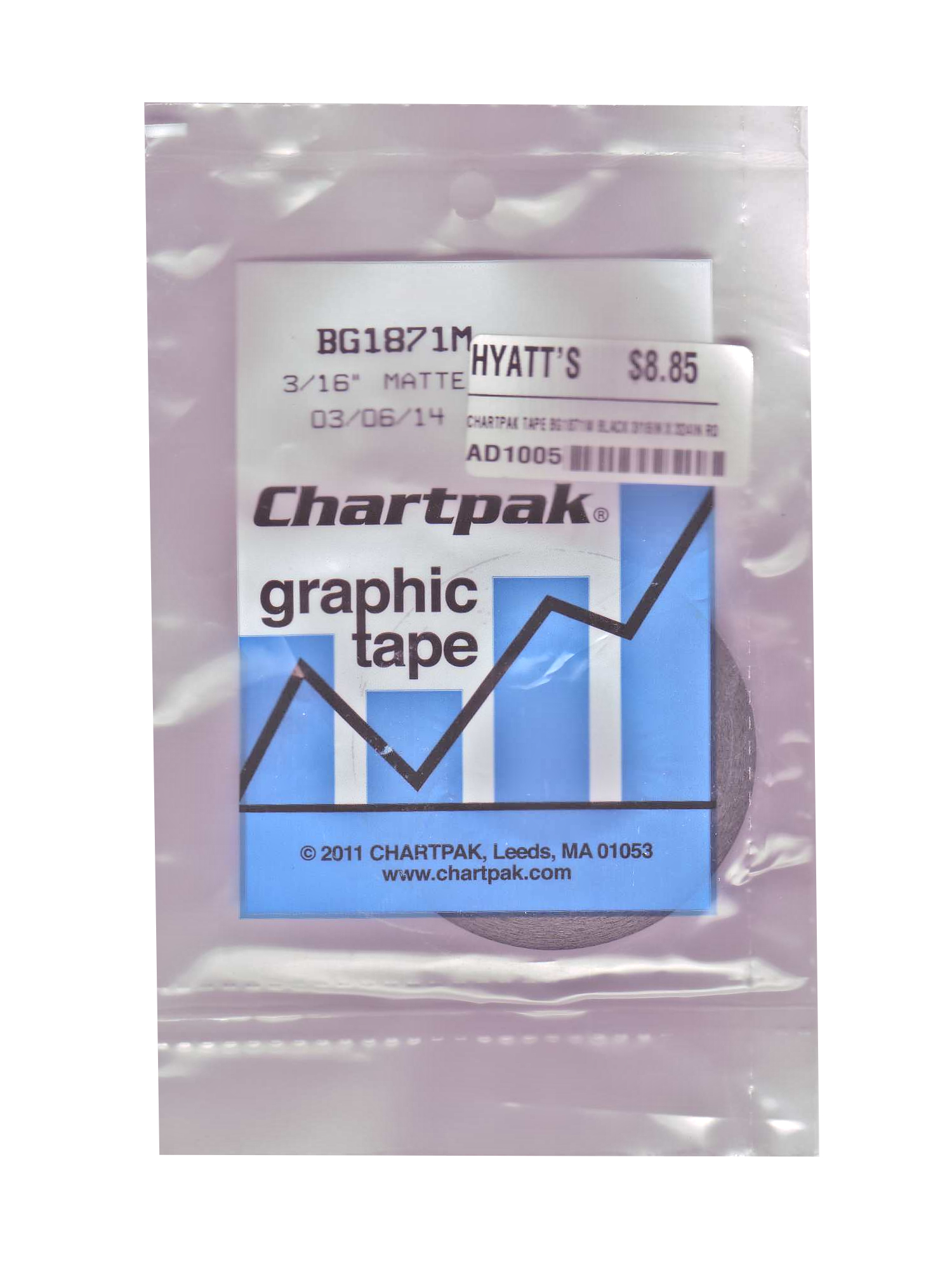 Chartpak Tape BG1871M Black 3/16in x 27yd Rol