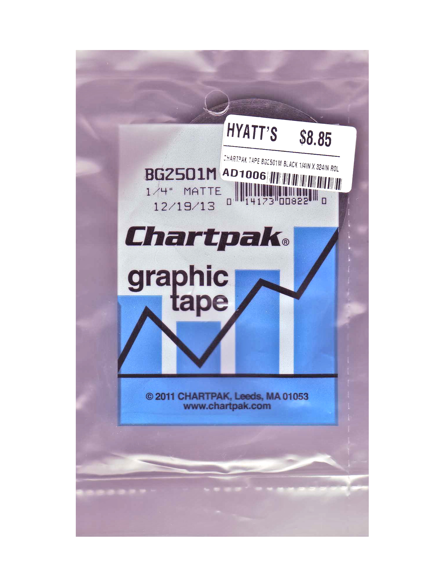 Chartpak Tape BG2501M Black 1/4in x 27yd Roll