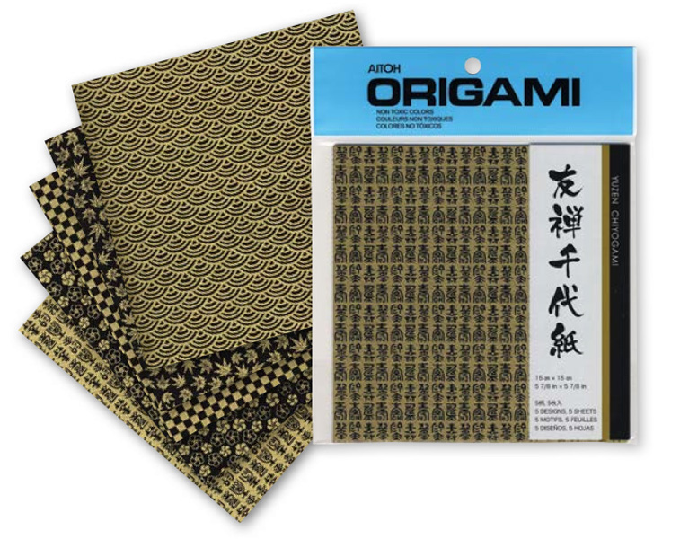 Origami Paper Yuzen Black & Gold 6X6 5 Sheets