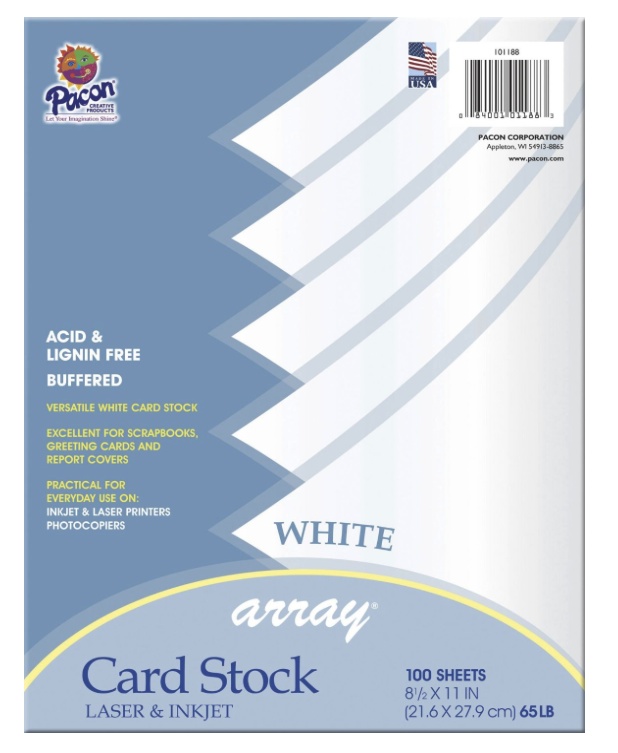 Array Card Stock 8.5X11 White Pk/100