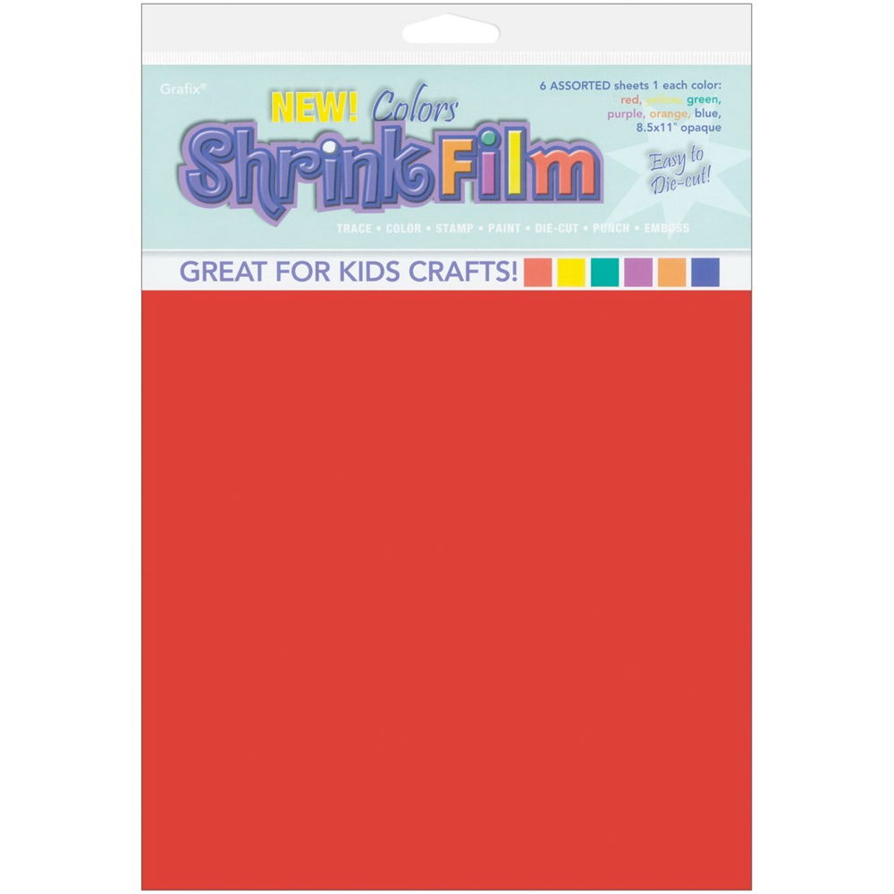 Grafix Shrink Film 8.5X11 Assorted Colors 6Pk