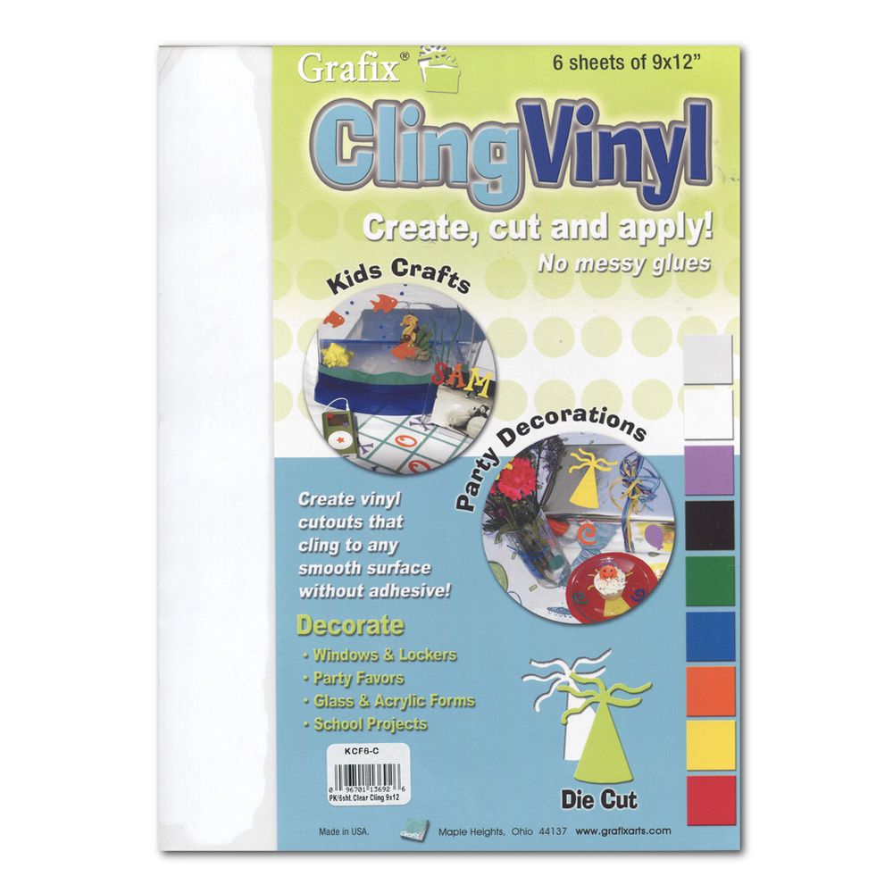 Grafix Cling Vinyl Film Clear 9X12 6/Pack