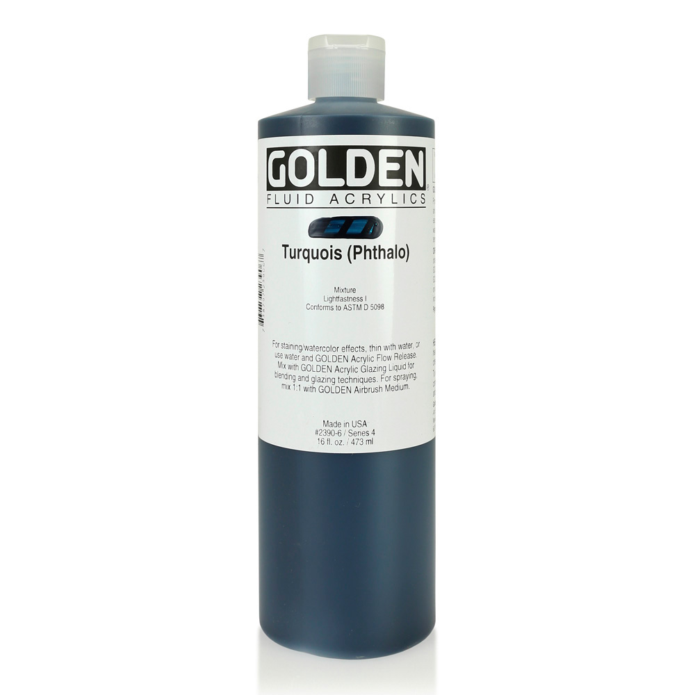 Golden Fluid Acrylic 16 oz Turquoise Phthalo