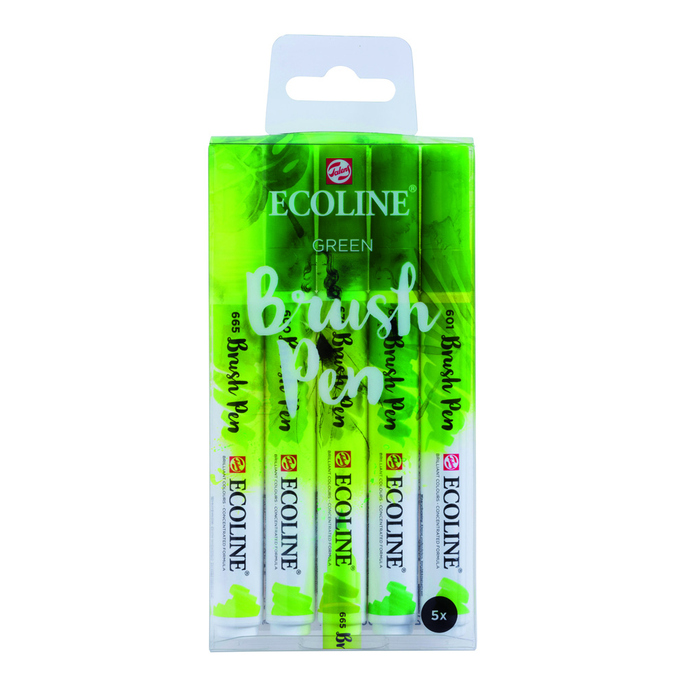 Ecoline Lqd W/C Brush Pen Set of 5 - Green