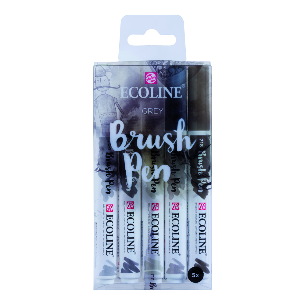 Ecoline Lqd W/C Brush Pen Set of 5 - Grey