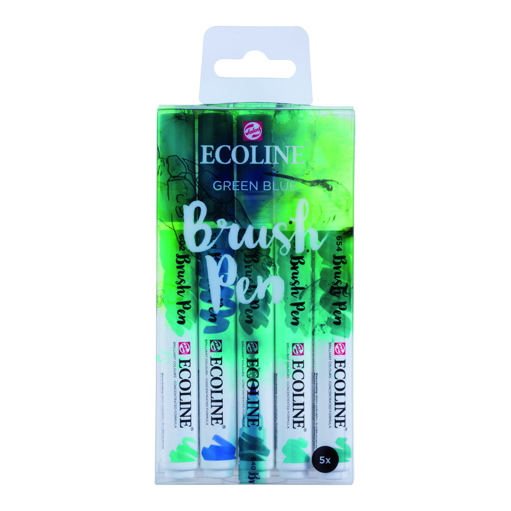 Ecoline Lqd W/C Brush Pen Set of 5 Green/Blue