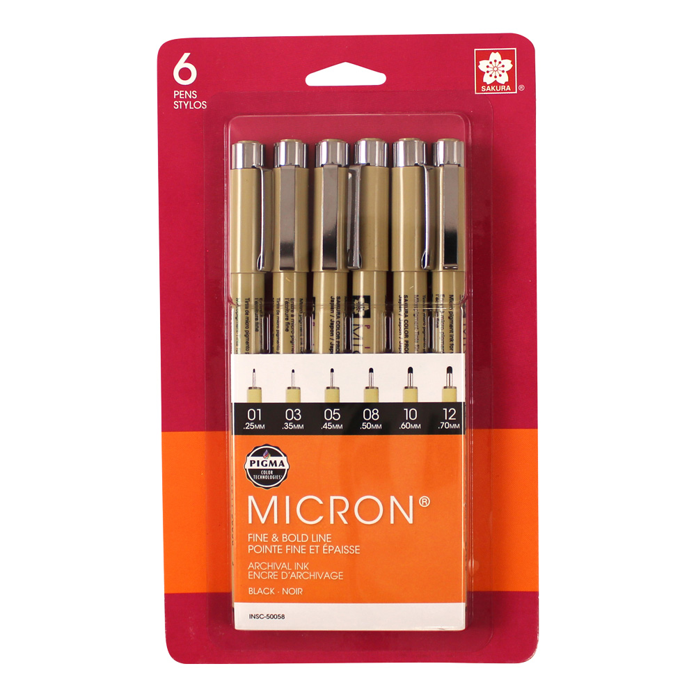 Pigma Micron Pen Set/6 Black 01 through 12