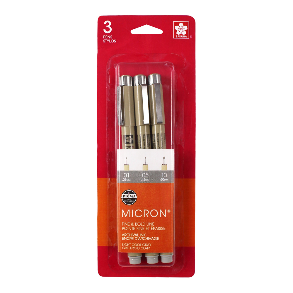 Pigma Micron Pen Set/3 Lt Cool Gray 01 05 1