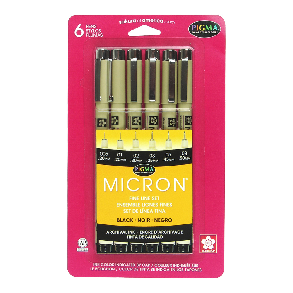 Pigma Micron Pen Set/6 Black 005 through 08