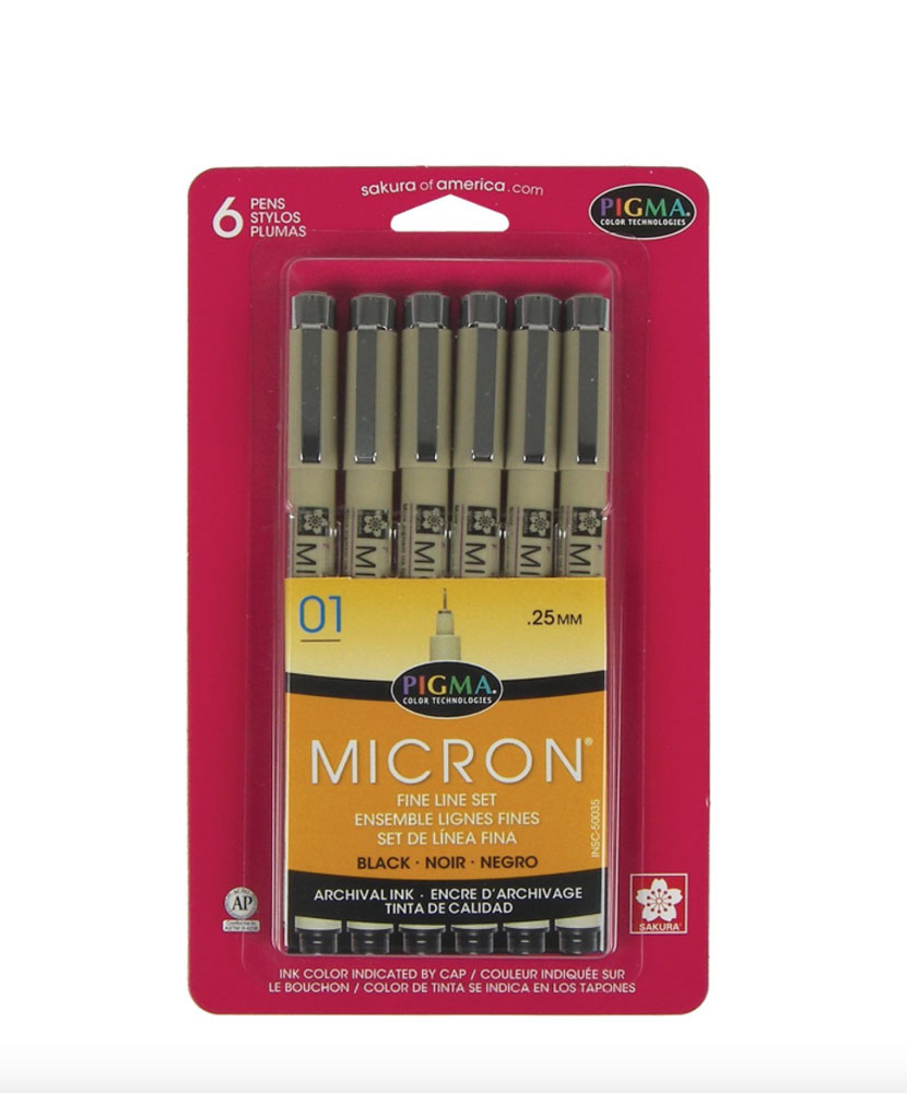 Pigma Micron Pen Set 01 Black 6 Pack