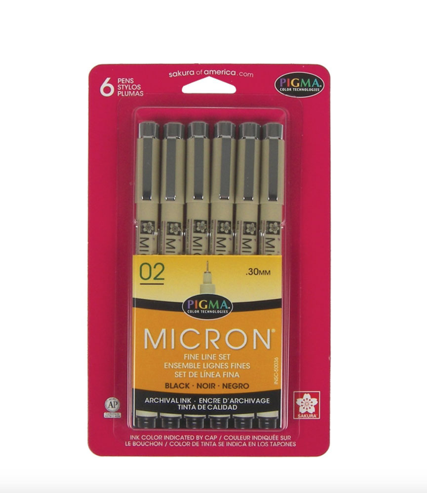 Pigma Micron Pen Set 02 Black 6 Pack