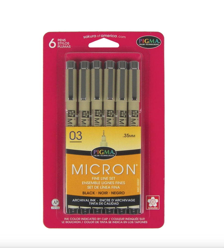 Pigma Micron Pen Set 03 Black 6 Pack