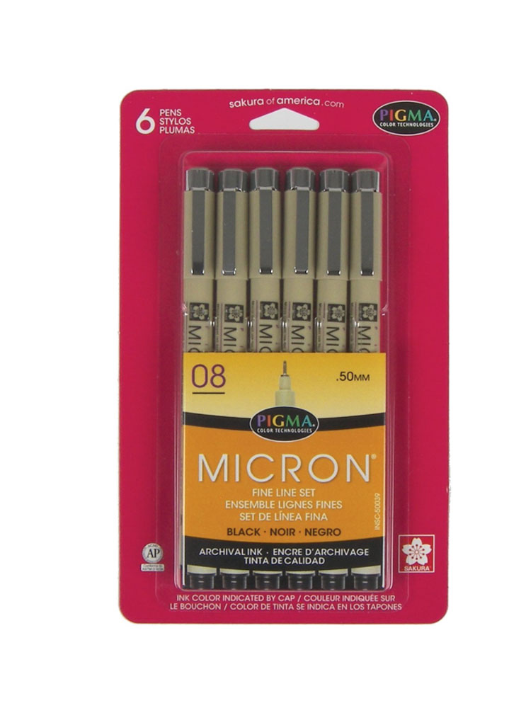 Pigma Micron Pen Set 08 Black 6 Pack