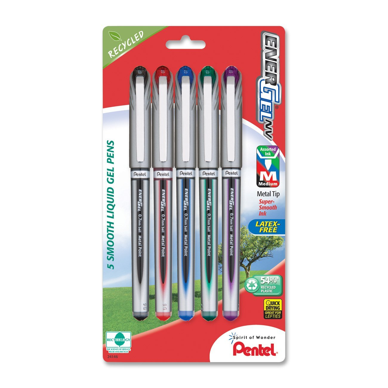 Pentel Energel Nv Gel Pens 0.7 5/Pk Assorted
