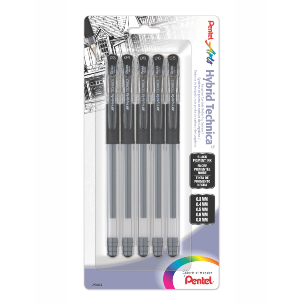 Pentel Hybrid Technica Pen Set Of 5