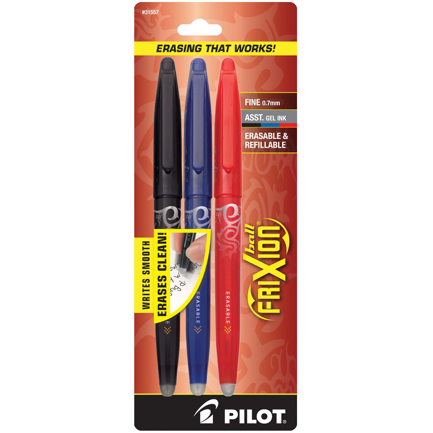 Pilot Frixion Erasable Gel 3 Pack Blk/Red/Blu