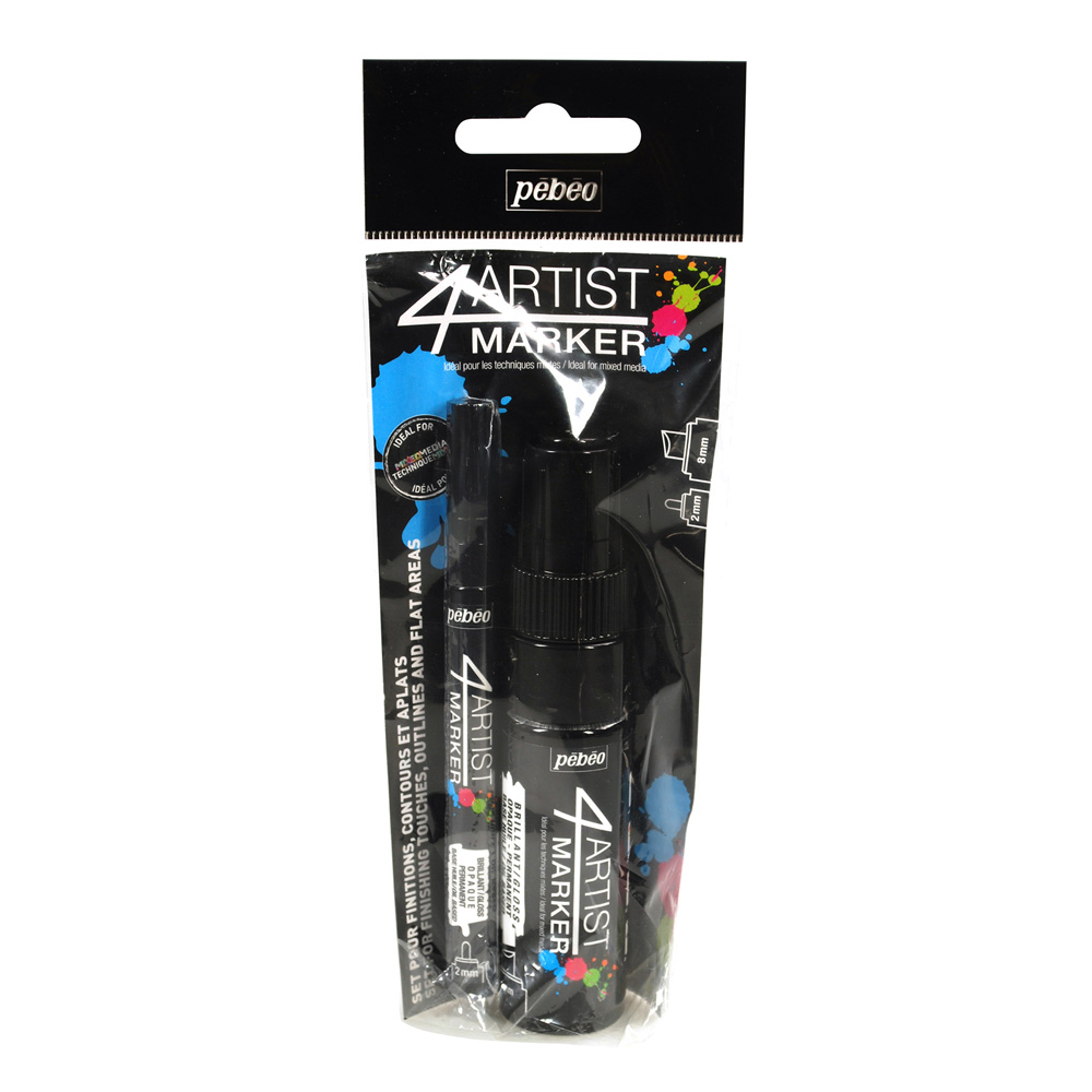 Pebeo 4Artist Marker Black 2mm + 8mm Set