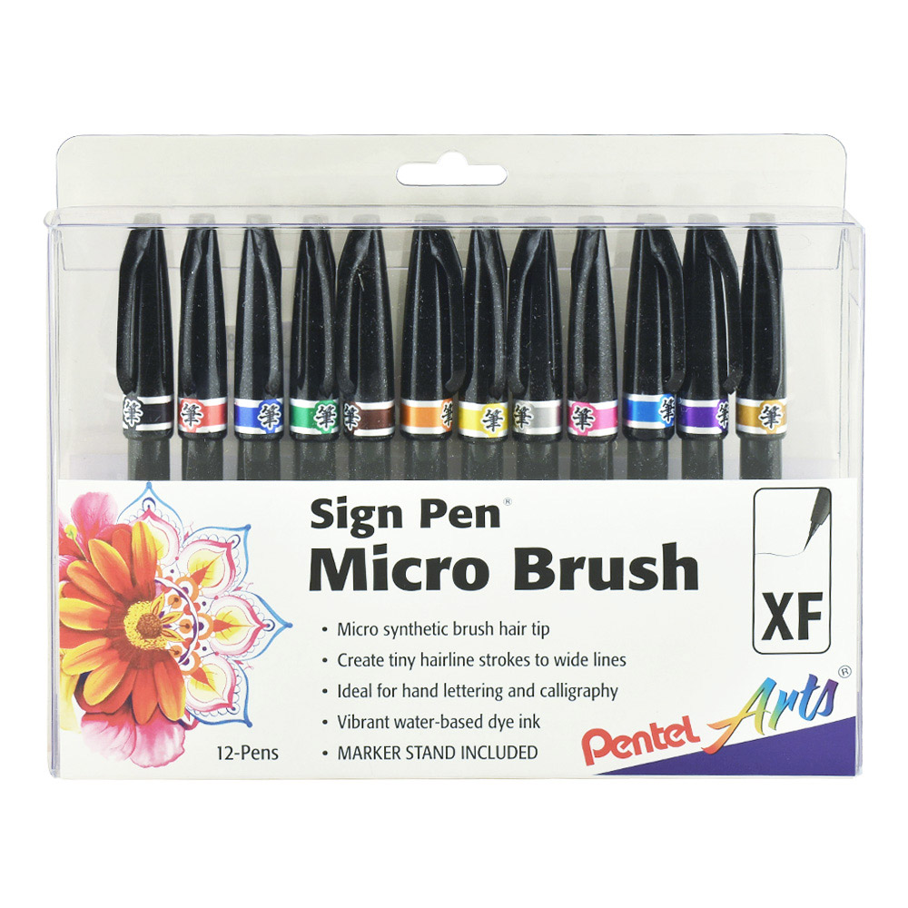Pentel Sign Pen Micro Brush 12 Color Pack