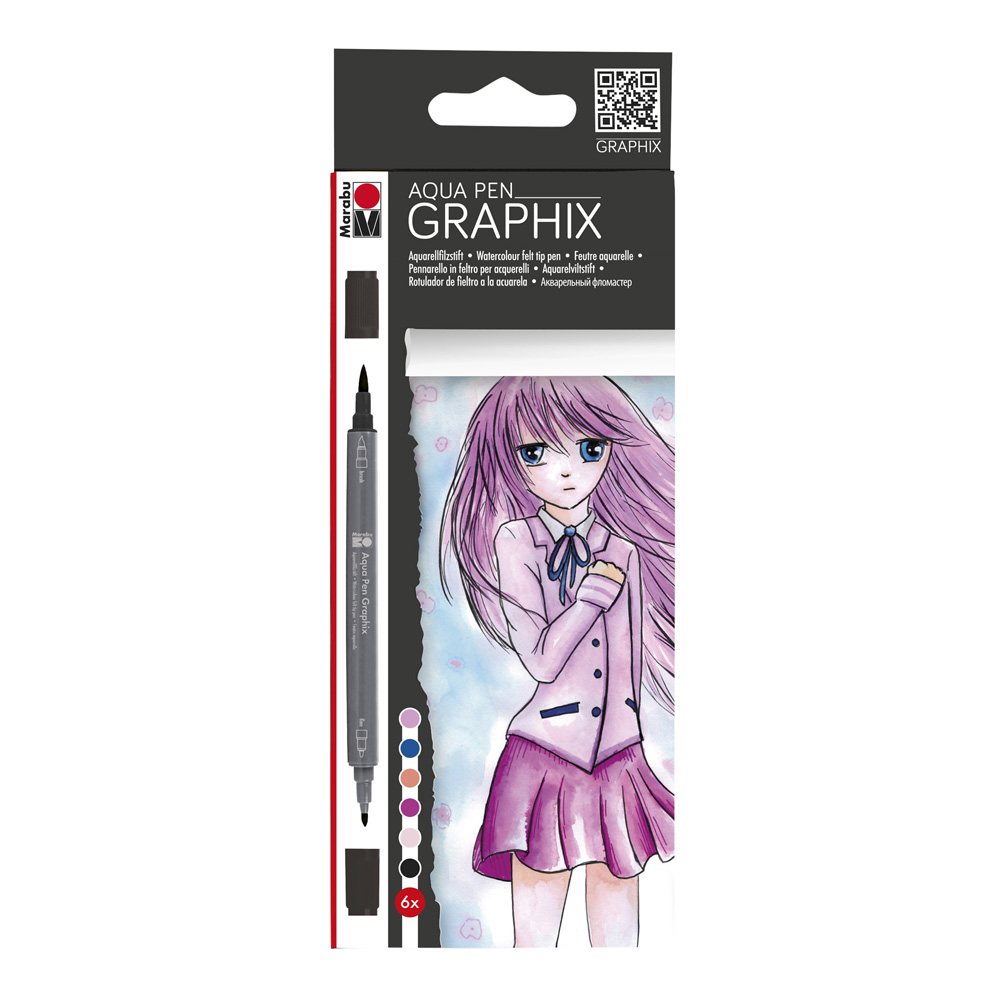 Marabu Graphix Aqua Pen Ma Ke Manga 6pc