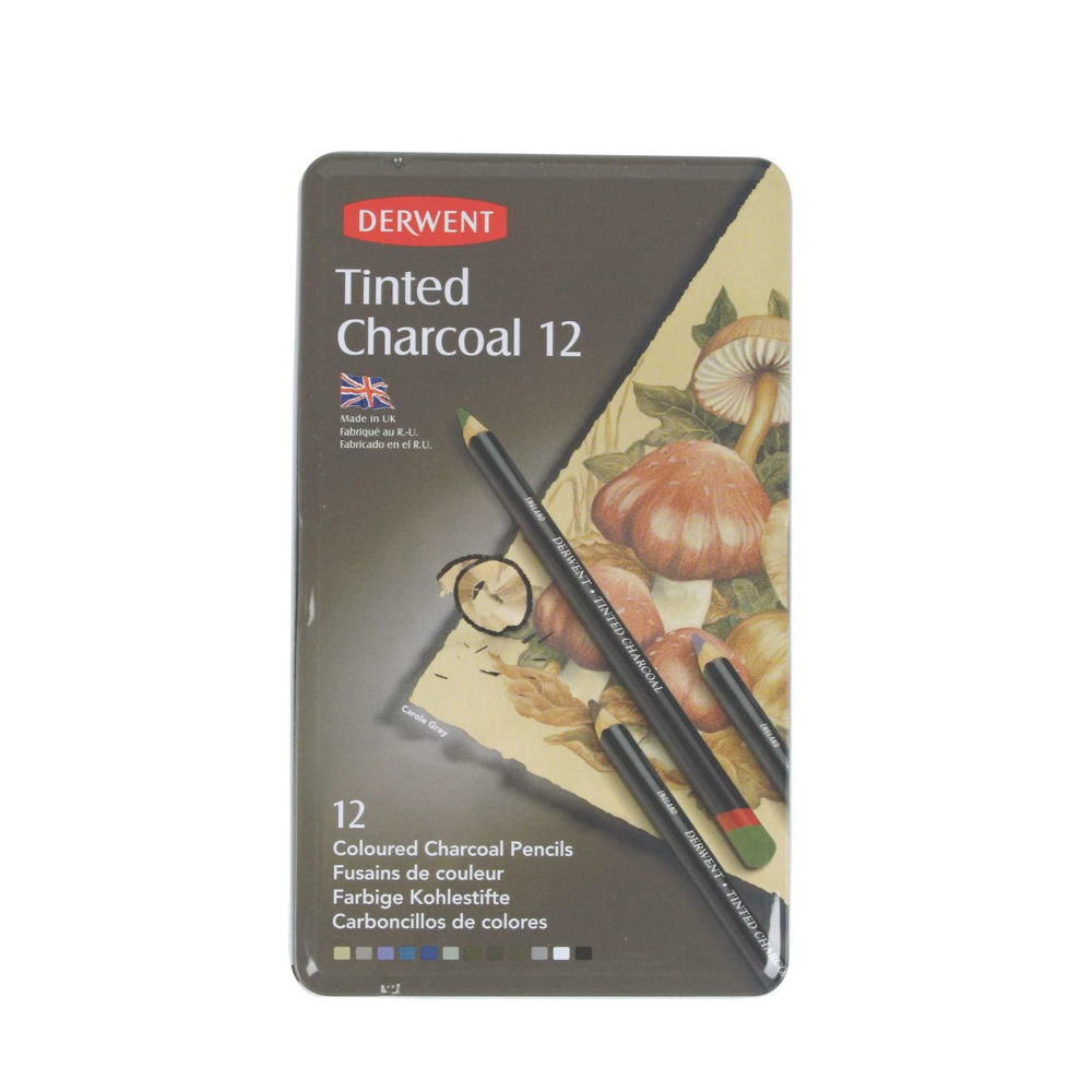 Derwent Tinted Charcoal 12 Pencil Tin Set