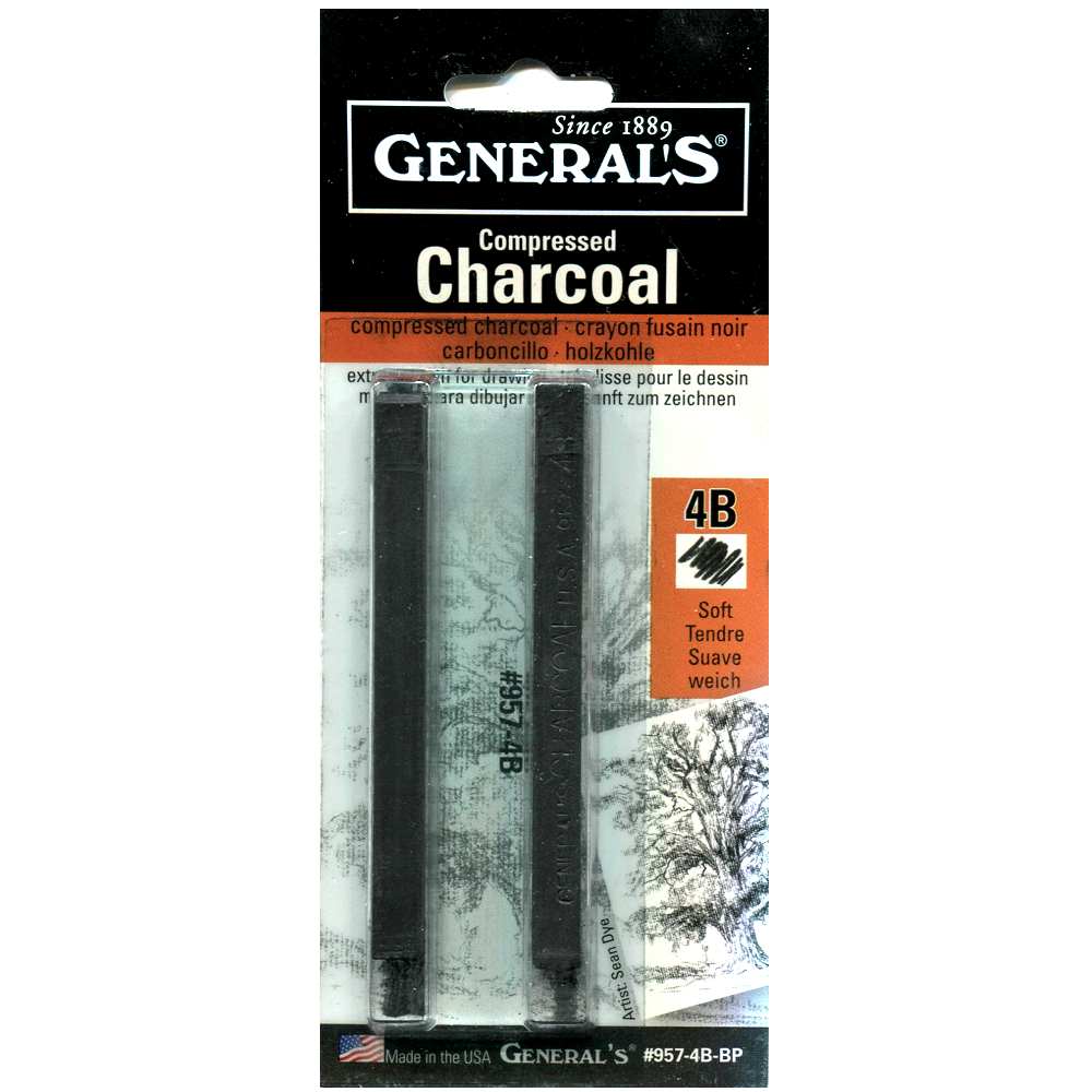 General Compressed Charcoal Stick 4B 2/Pk