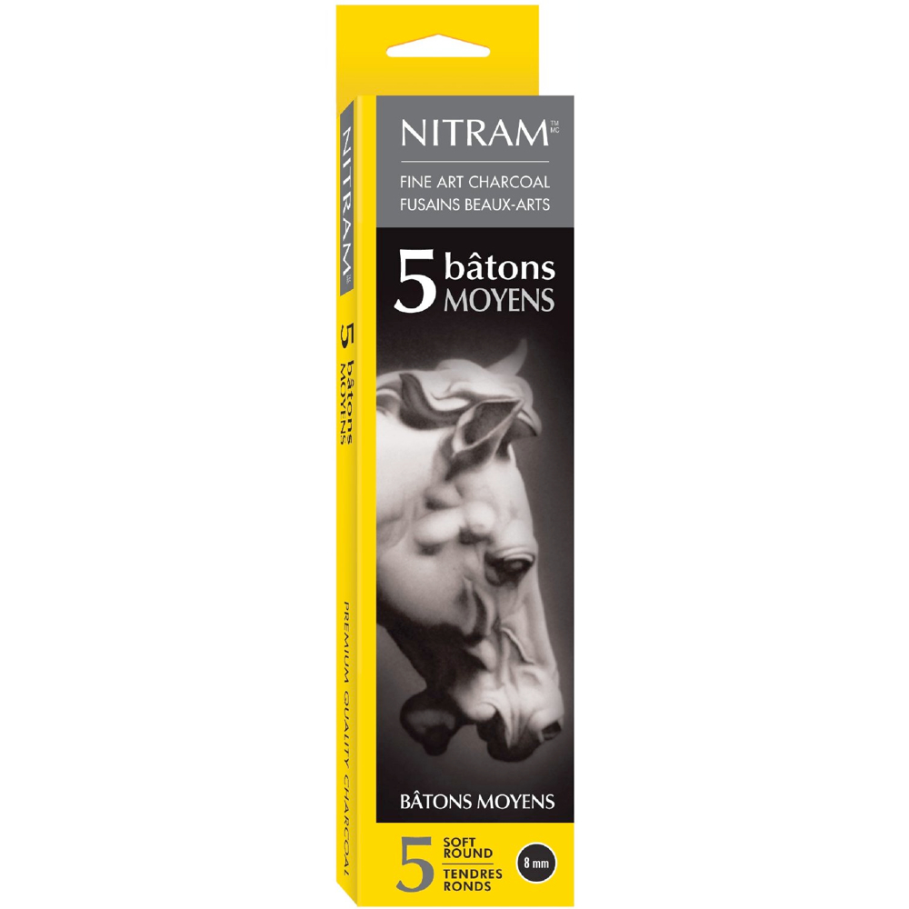 Nitram Charcoal Soft 8Mm Round Sticks 5/Pk