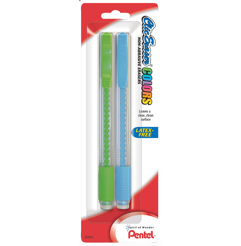 Pentel Clic Eraser Assorted Colors 2/Pack