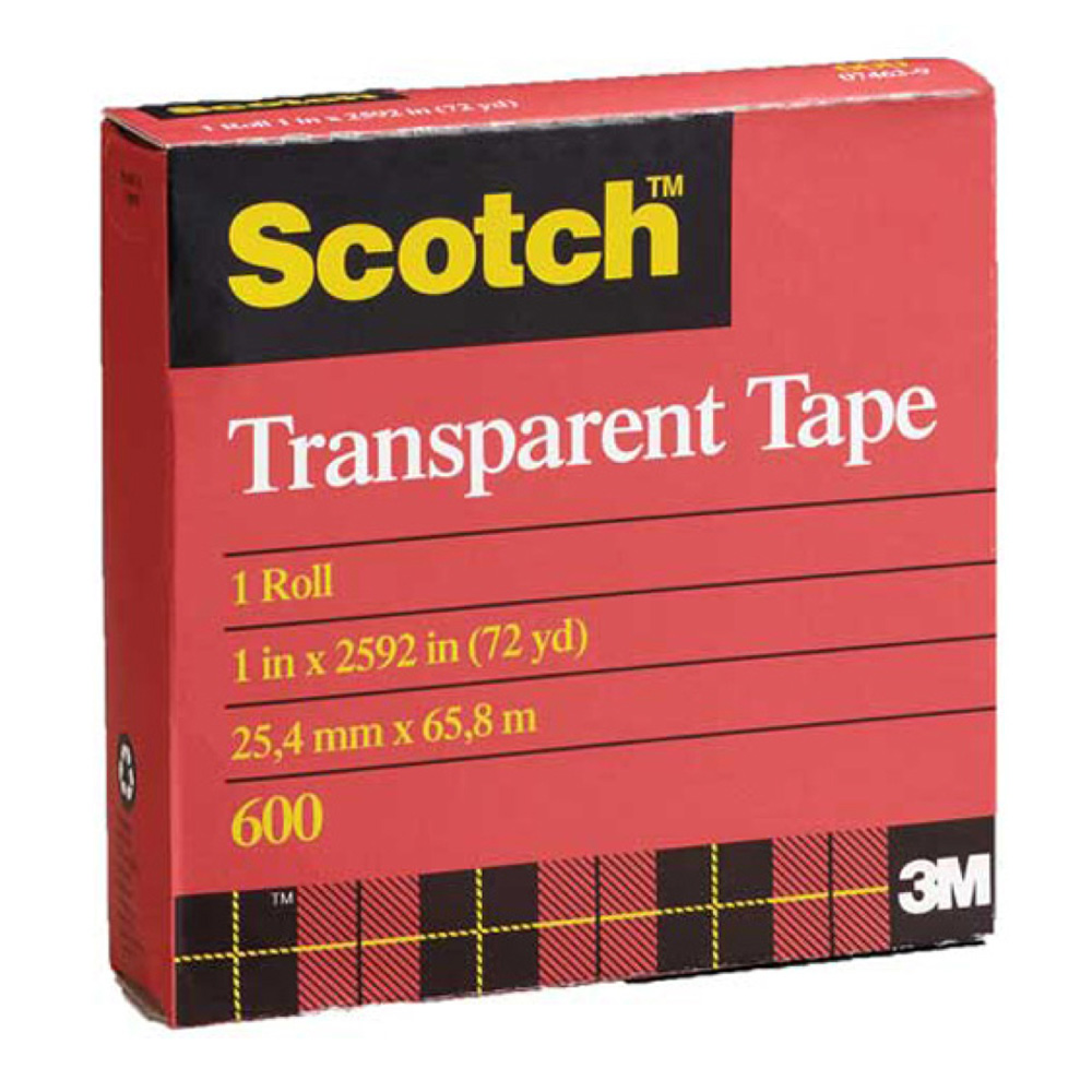 3M 600 Transparent Tape 1 inch X 72 yd boxed