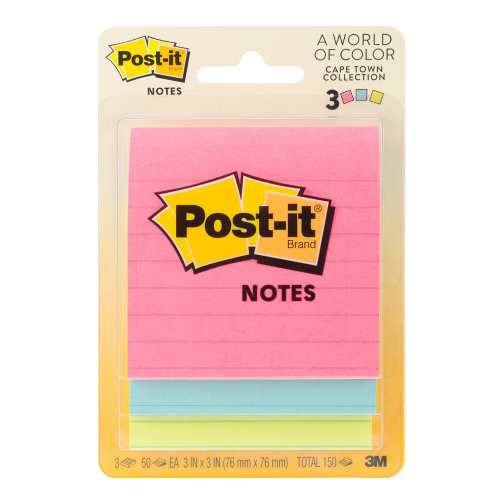 Post-It Sticky Notes 3X3-inch 3 Pads Assorted