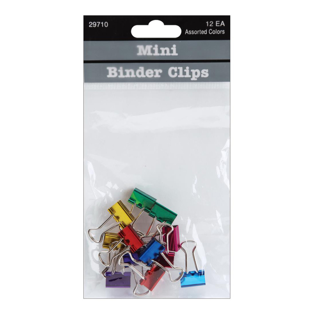 Binder Clips Mini Assorted Colors 12/Pack