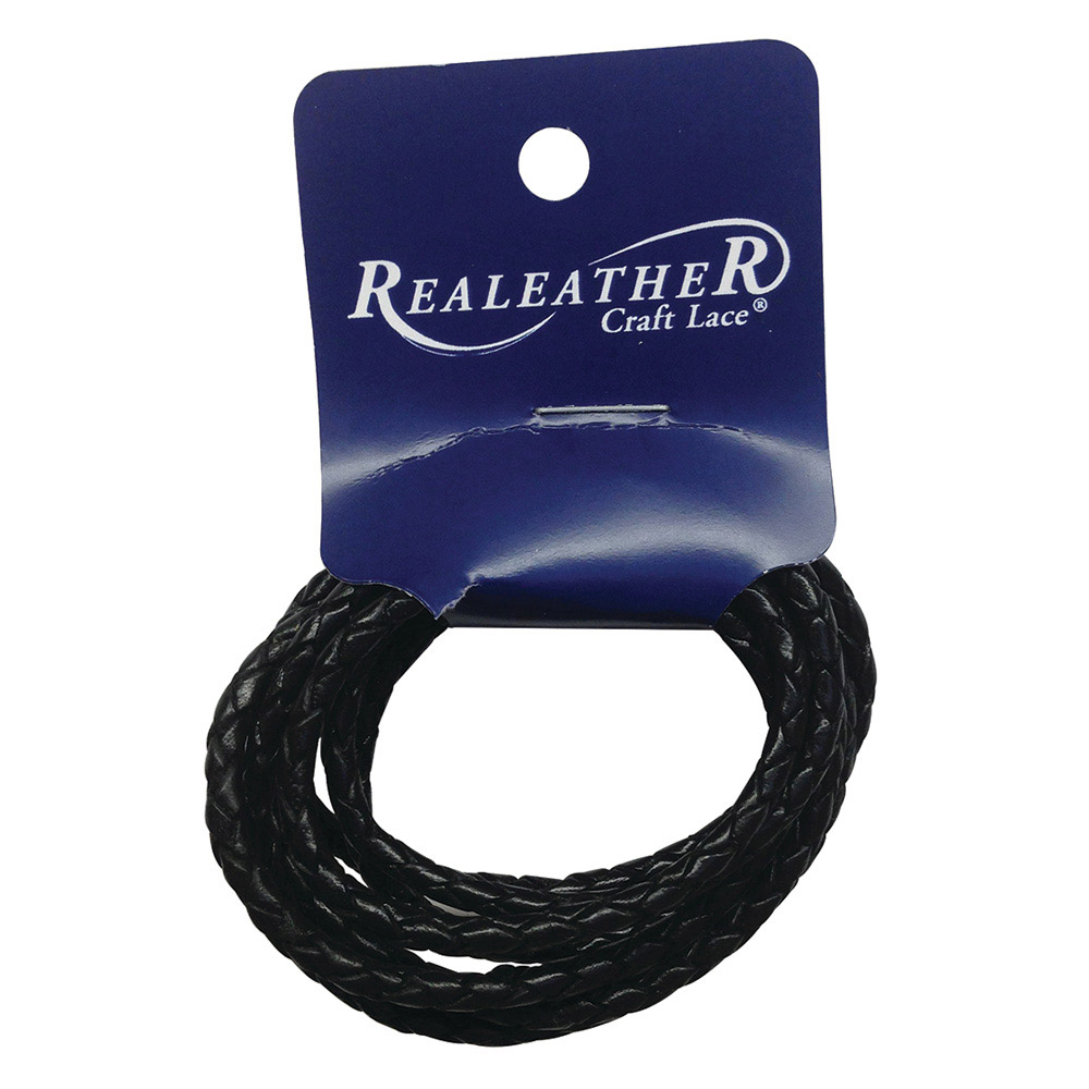 Realeather Round Braid Black Leather 3mmx40