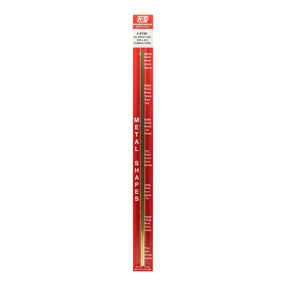 Square Brass Tube .014 Wall 3/32 X 12 Pk/2