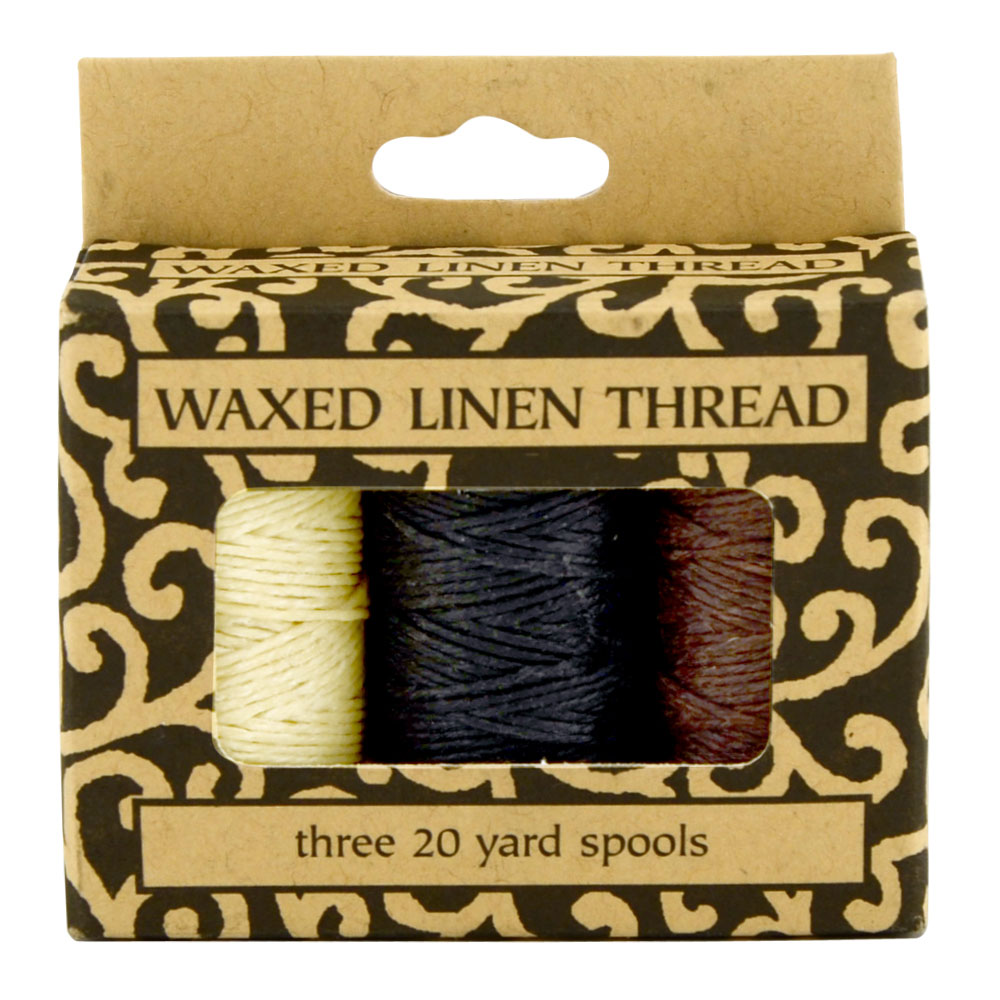 Lineco Waxed Linen Thread 3Pk Ntrl/Blk/Brwn