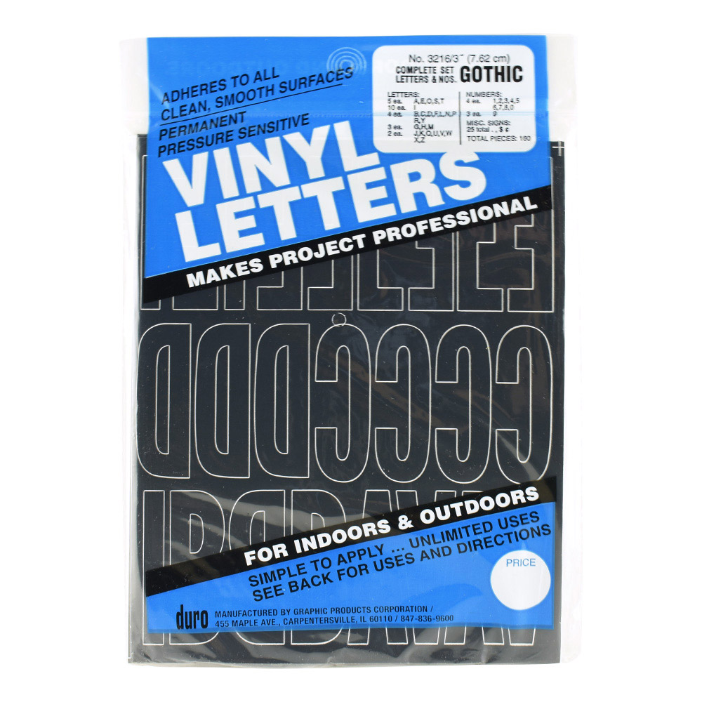 Duro Decal Permanent Adhesive Vinyl Letters & Numbers: 3 Gothic Black