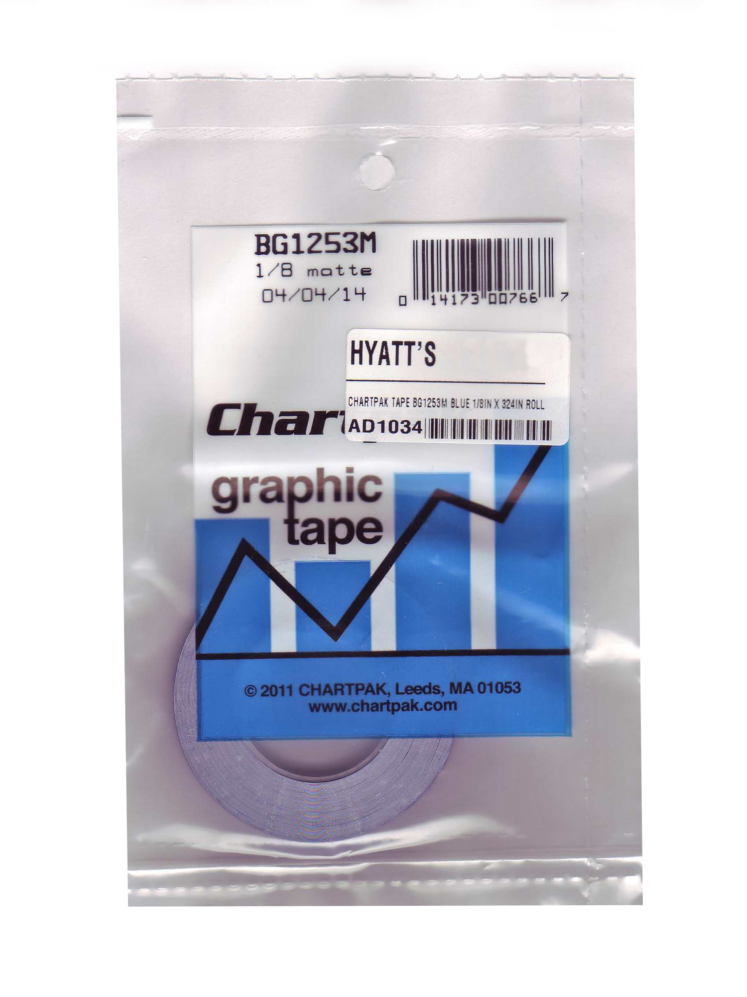 Chartpak Tape BG1253M Blue 1/8in x 27yd Roll