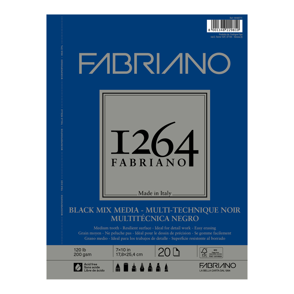 Fabriano 1264 Mixed Med Pad Black 7x10 20sh