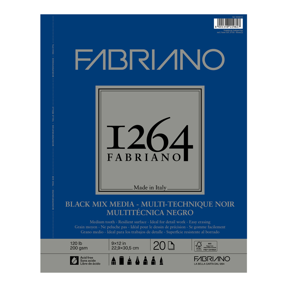 Fabriano 1264 Mixed Med Pad Black 9x12 20sh