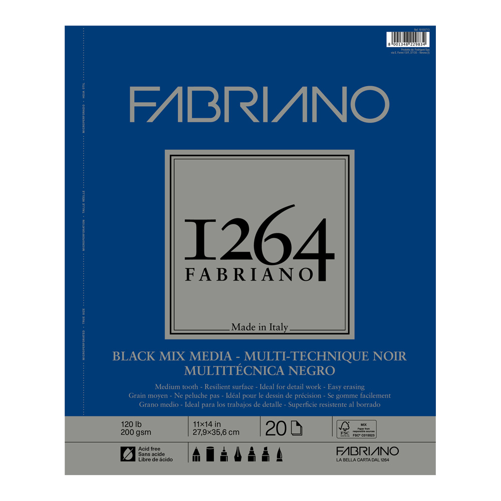 Fabriano 1264 Mixed Med Pad Black 11x14 20sh