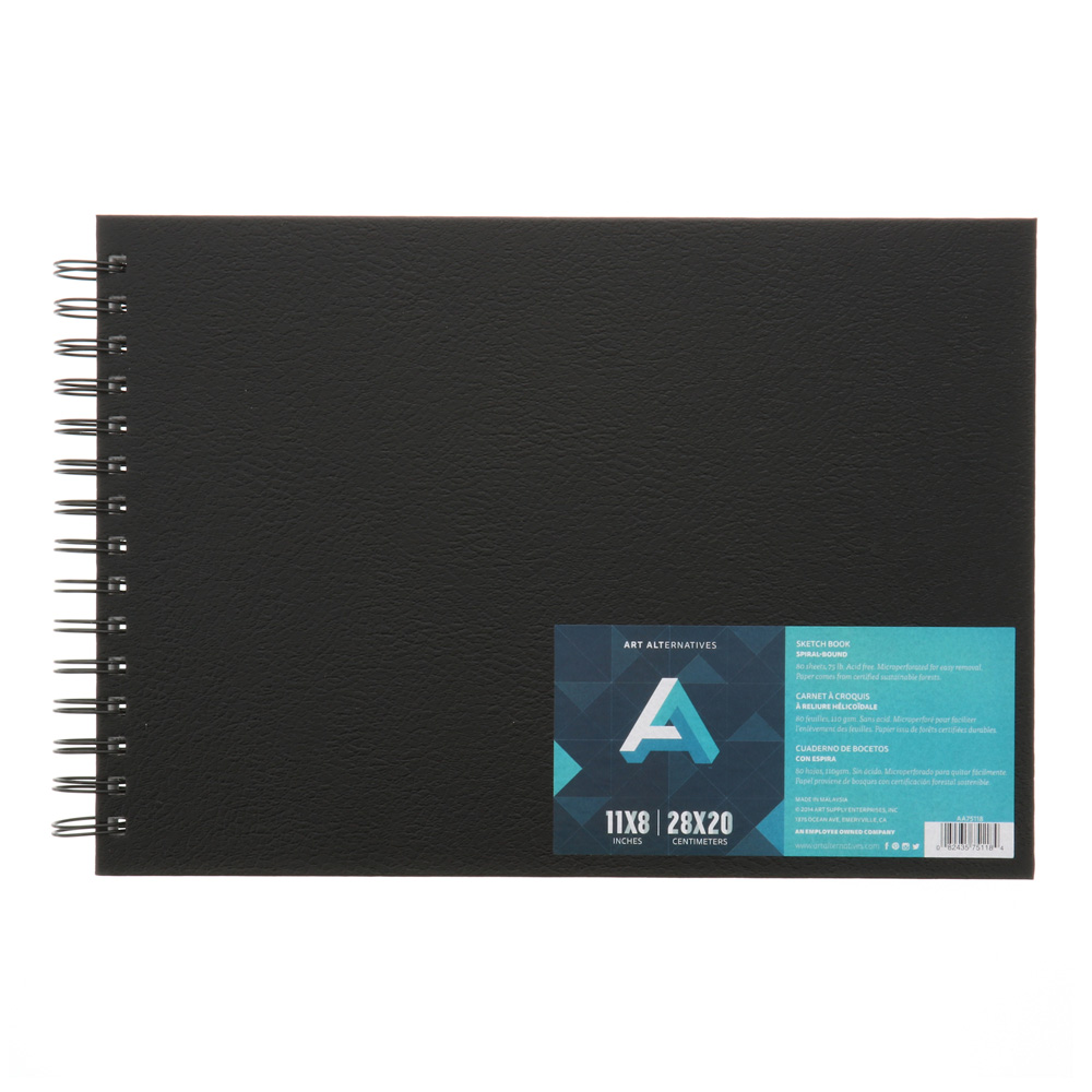 Black Wirebound Sketch Book 11X8 LS