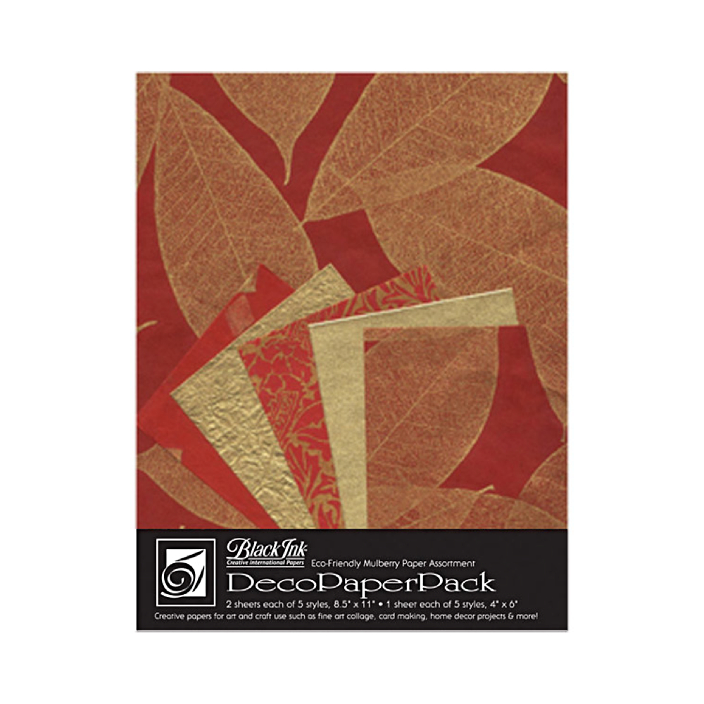 Black Ink Deco Paper Pack Golden Leaves