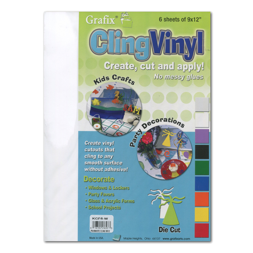 Grafix Cling Vinyl Film White 9X12 6/Pack