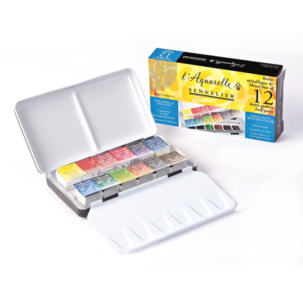 Sennelier Watercolor Metal Bx 12 Half Pan Set