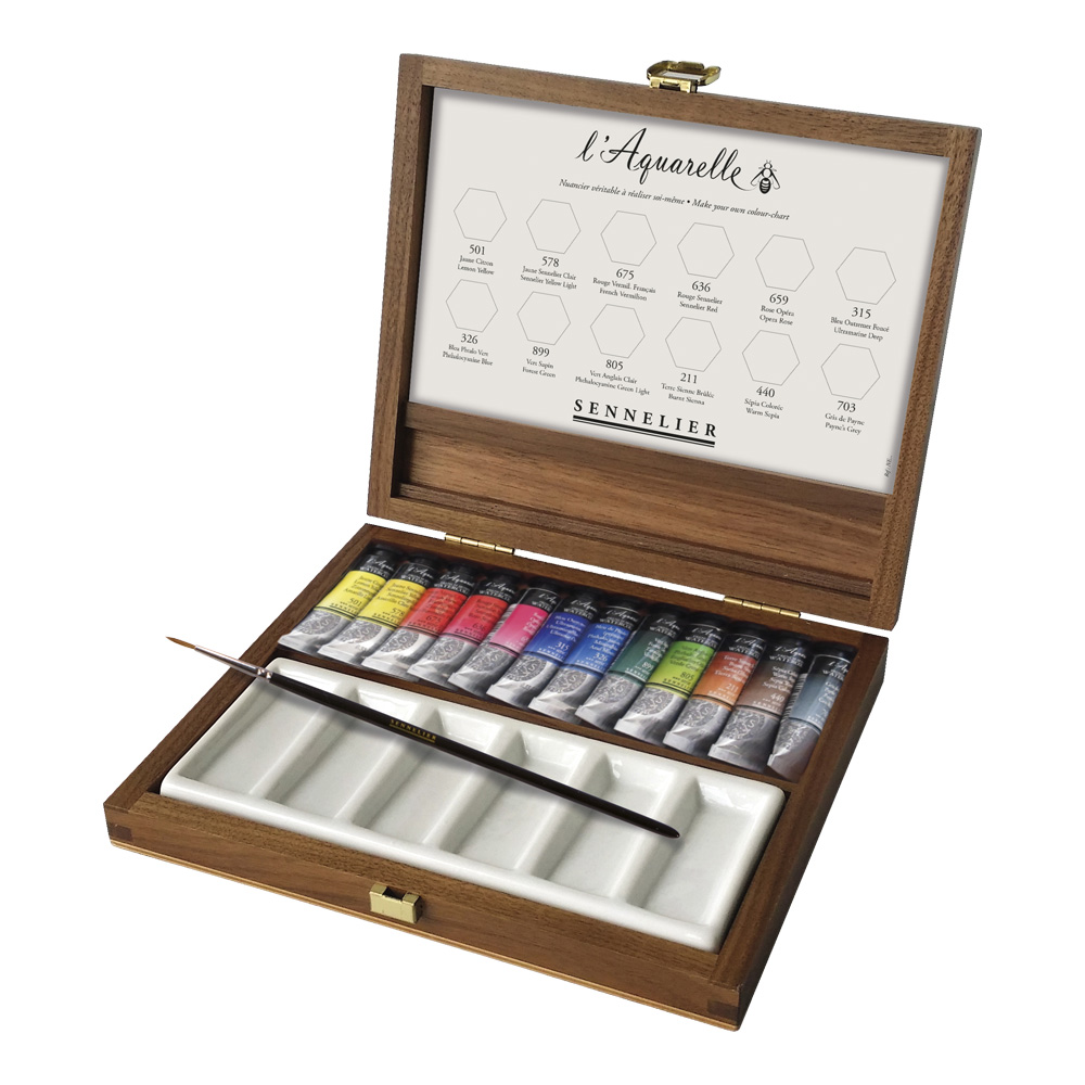 Sennelier Watercolor Walnut Box 12 Tube Set