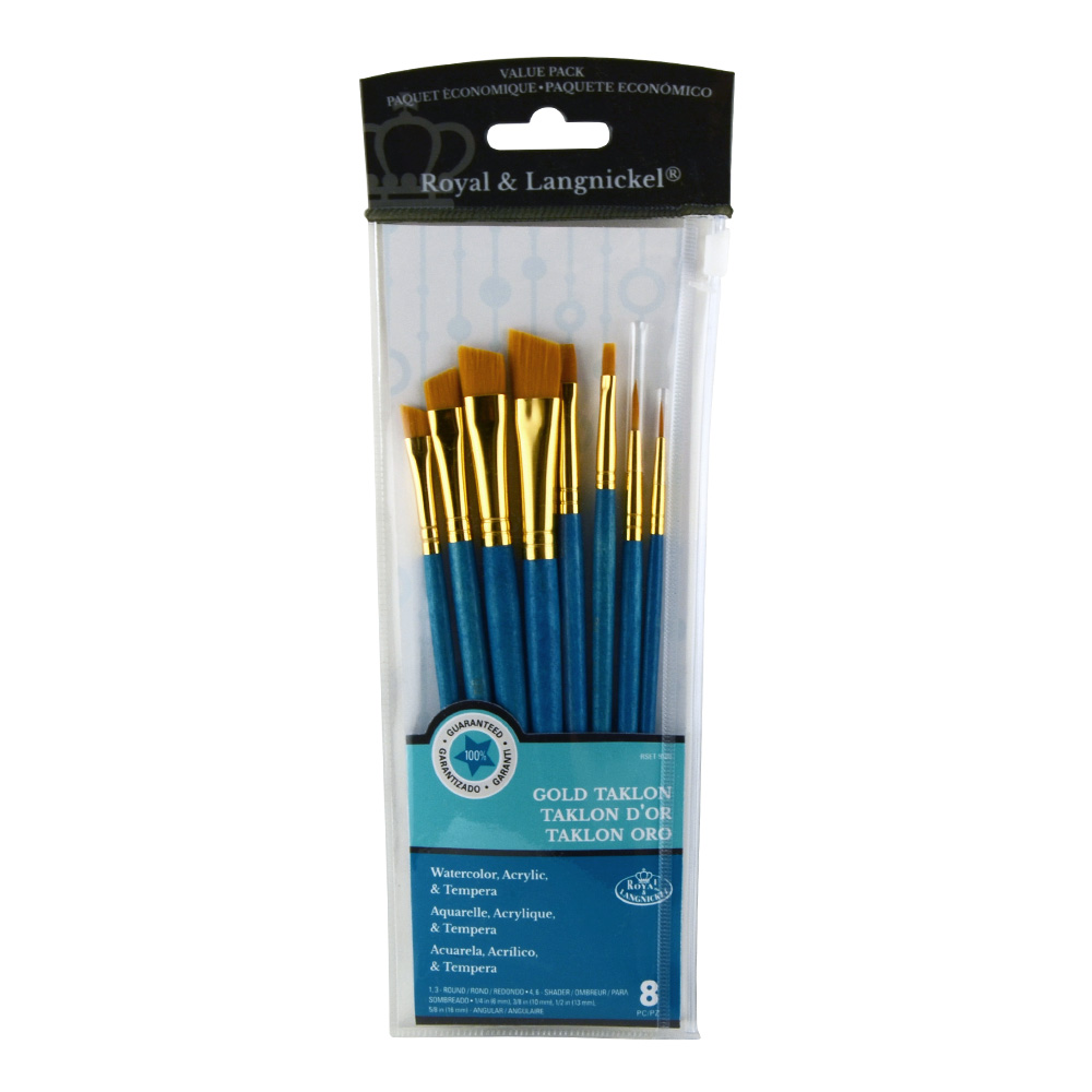 R&L 8 Brush Value Pk 9186 Asst Gold Taklon