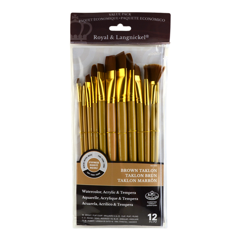 R&L 12 Brush Value Pk 9304 Soft Brown Taklon