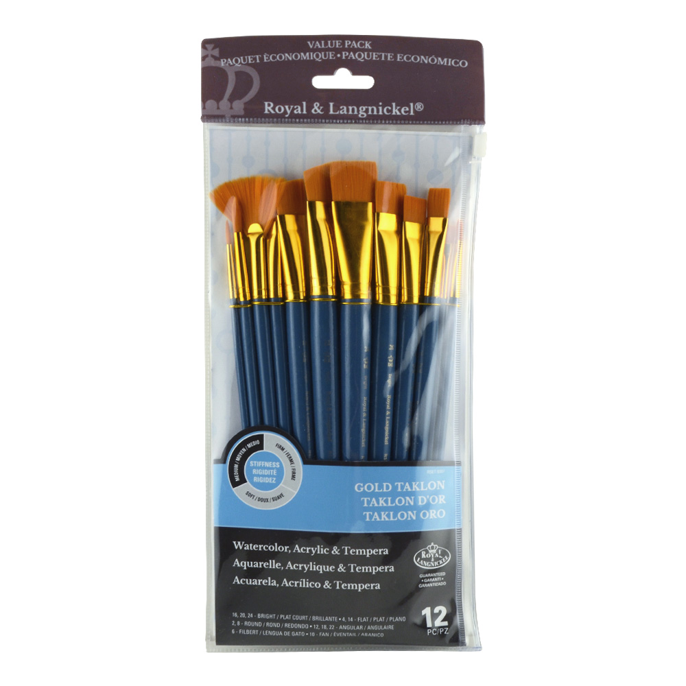 R&L 12 Brush Value Pk 9307 Med Gold Taklon