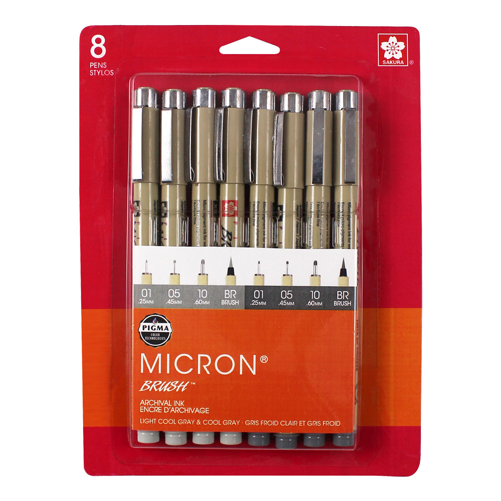 Pigma Pen Set/8 Cool Gray & Lt Cool Gray Nibs