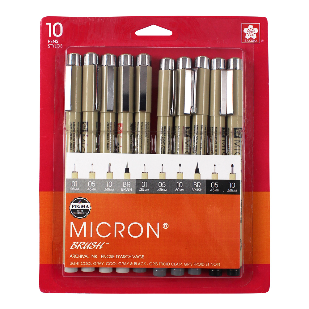 Pigma Pen Set/10 Grays and Black Assort Nibs